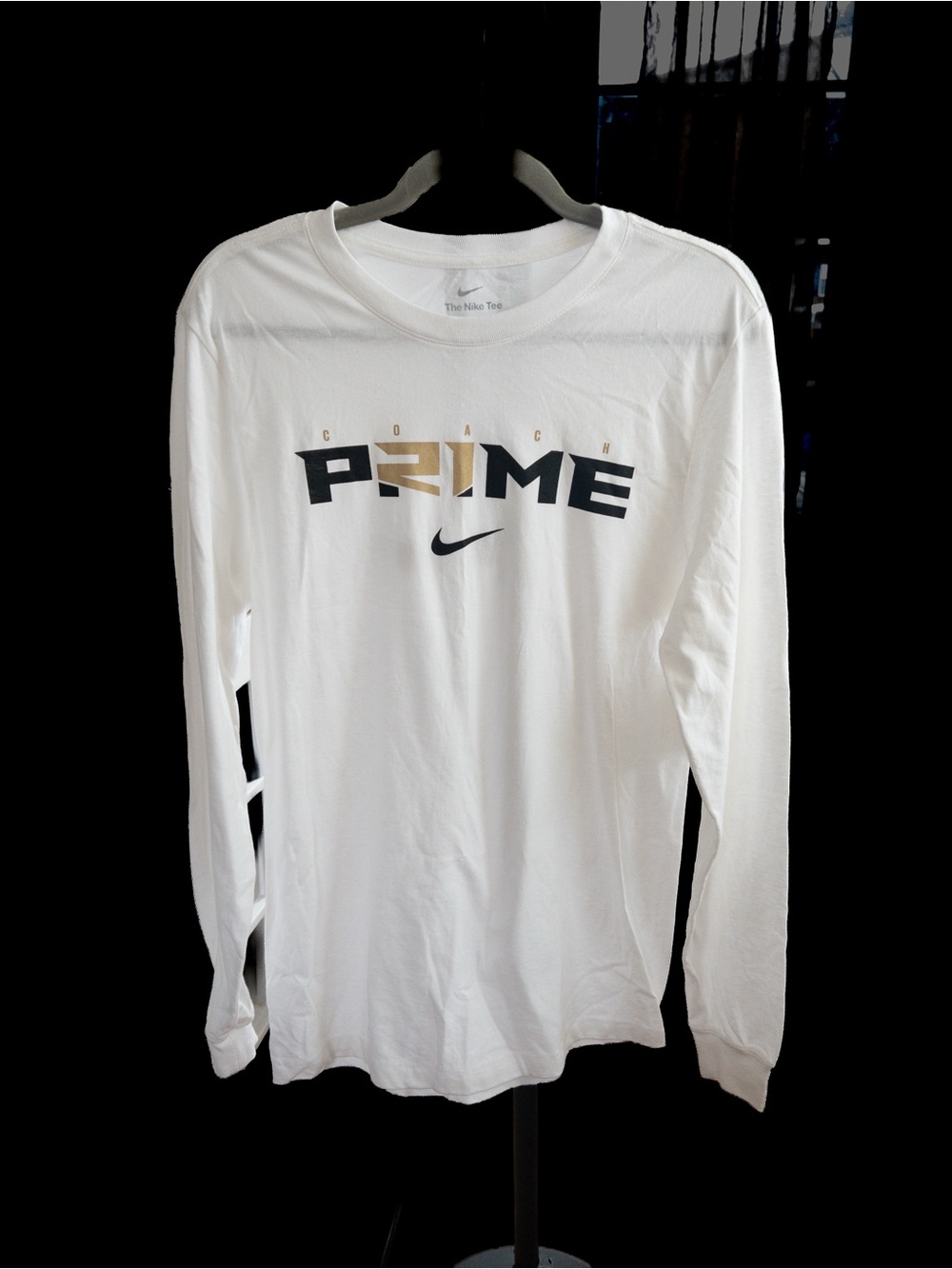 Nike White Long-Sleeve 'Prime' Graphic Tee with Black Swoosh